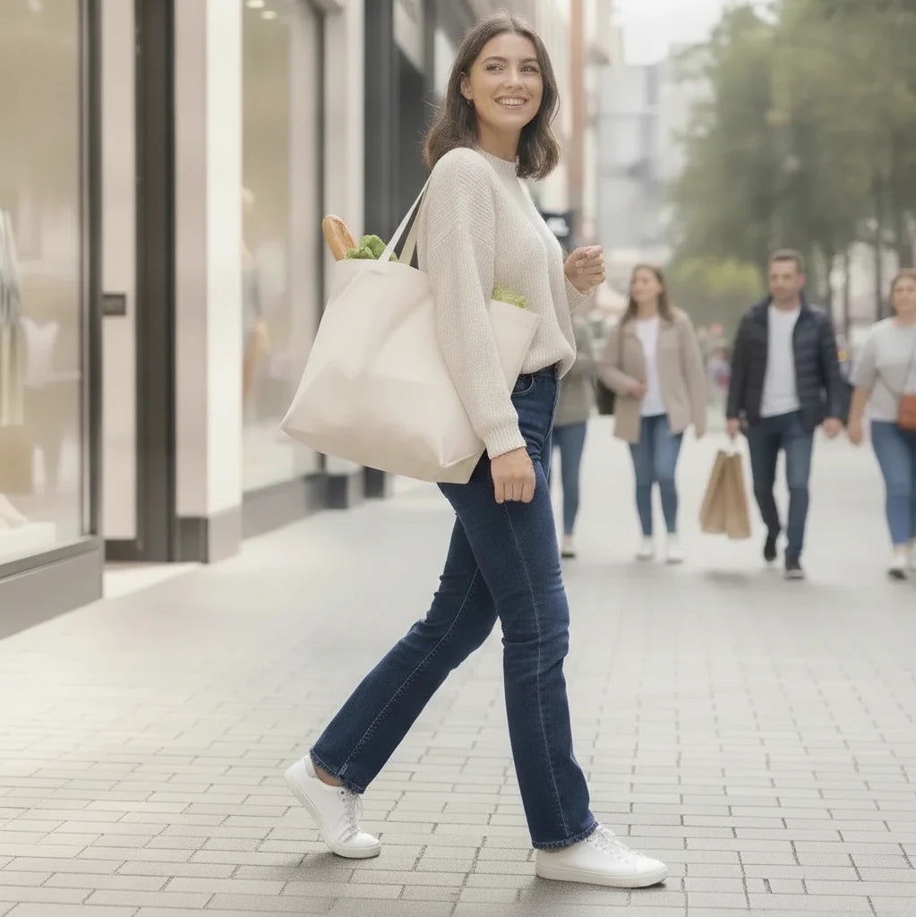 Premium 100% Cotton Tote Bag – Reusable Eco-Friendly Everyday Shoulder Bag