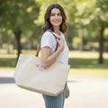 Canvas Tote Bag with Rhinestone Appliqué – Women's Casual Shoulder Shopper Bag