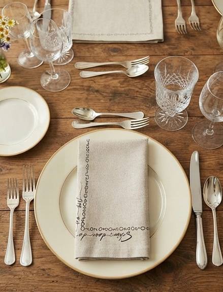 Linen Table Napkin with Embroidered Border (6 Pics Set) | Natural Linen, Decorative Stitching