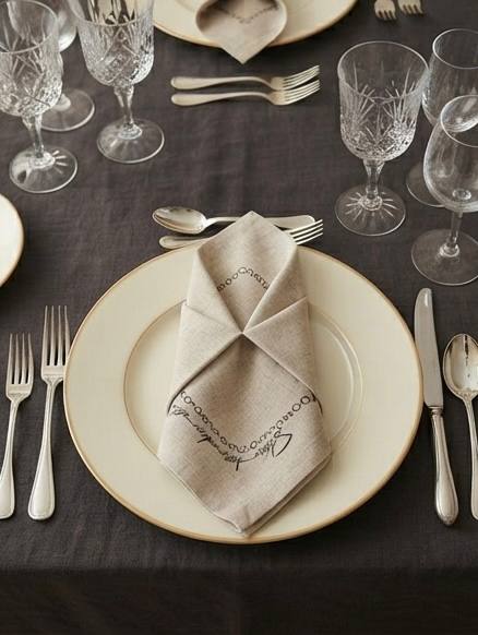 Linen Table Napkin with Embroidered Border (6 Pics Set) | Natural Linen, Decorative Stitching