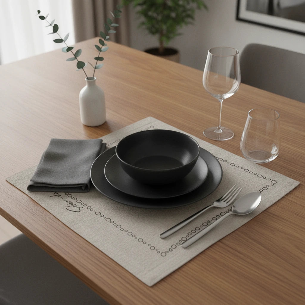 Linen Table Napkin with Embroidered Border (6 Pics Set) | Natural Linen, Decorative Stitching