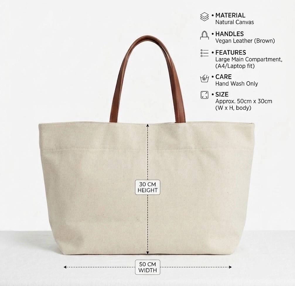 Canvas Tote Bag with Rhinestone Appliqué – Women's Casual Shoulder Shopper Bag